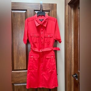 NWOT, you’ll be bright, feel great in this red dress w/ gold buttons and buckle